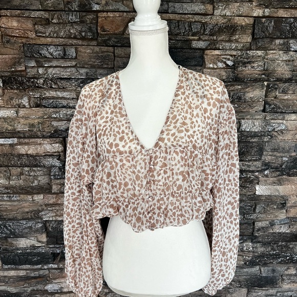 Forever 21 Tops - Forever 21 Beige Animal Print V-Neck Blouse